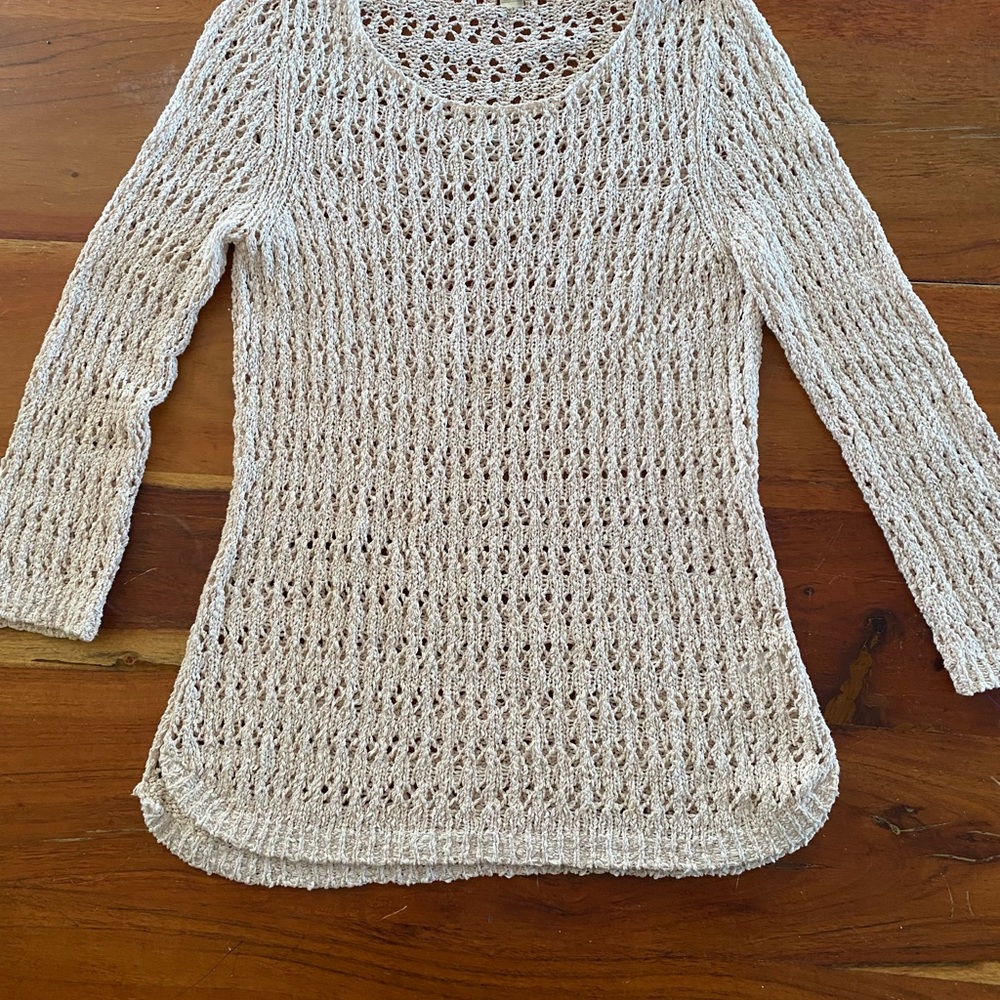 Dalia Women's Open Knit Sheer long sleeve top sz L Boho Festival Beachy